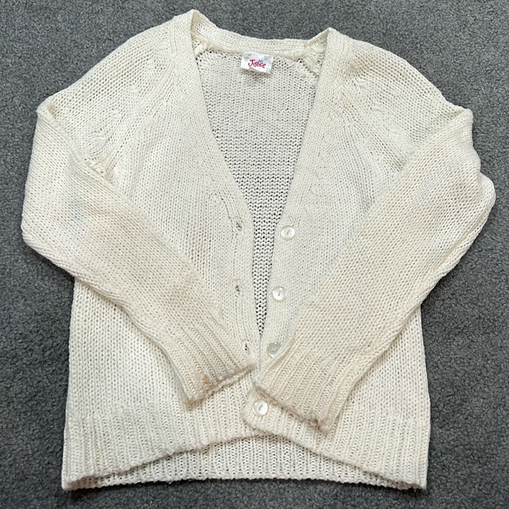 Justice Cream Sparkly Button Up Cardigan (slight color distortion on sleeve)